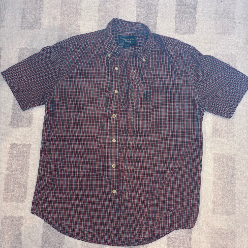 Abercrombie & Fitch Men's Blue and Red Plaid Shirt